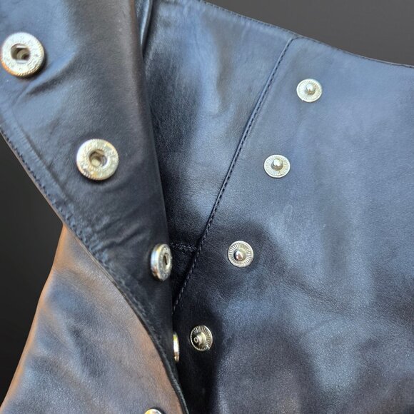 Y2K Aldo Black Leather Boots Pointed Toe Heels Size 37 US 6.5 Snap Buttons - Picture 3 of 10